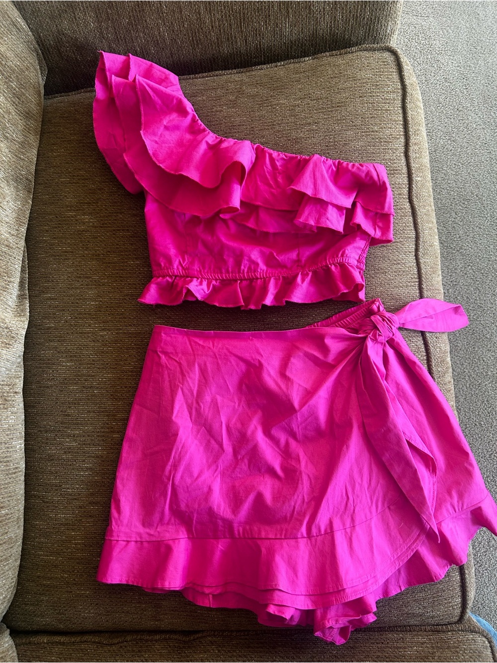 Show Me Your MuMu Hot Pink Ruffle One-Shoulder Skort Set